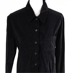 Minimalist black velvet button down 1 front pocket by At Last & Co winter top L